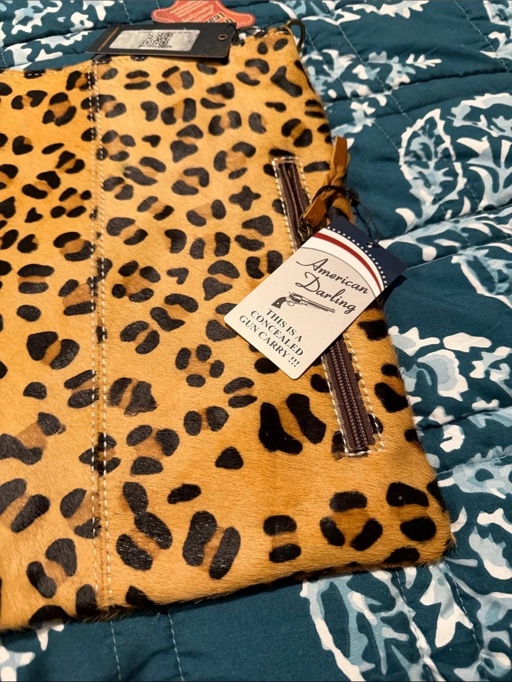 American Darling Leopard Print Fur on Crossbody Tote - Tan and Black